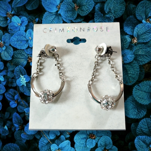 Crimzon Rose | NWT Silver Tone Chain Crystal Ball Swinging Drop Earrings - Picture 6 of 6